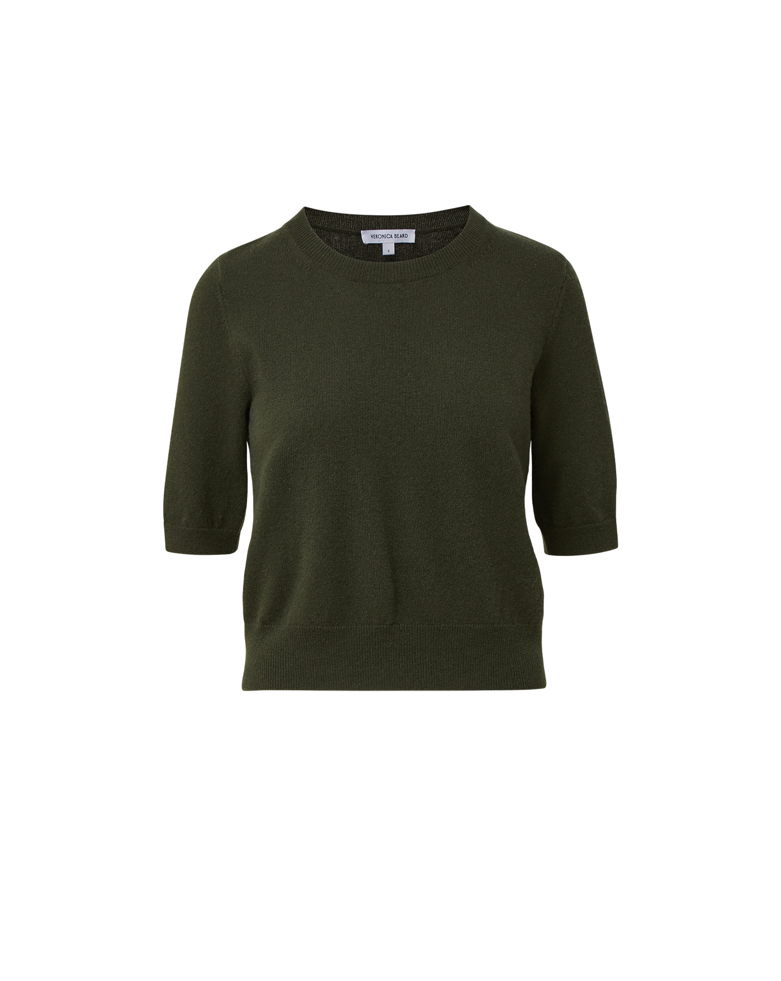 Veronica Beard Olive green knit sweater, elbow sleeves, crew neck.