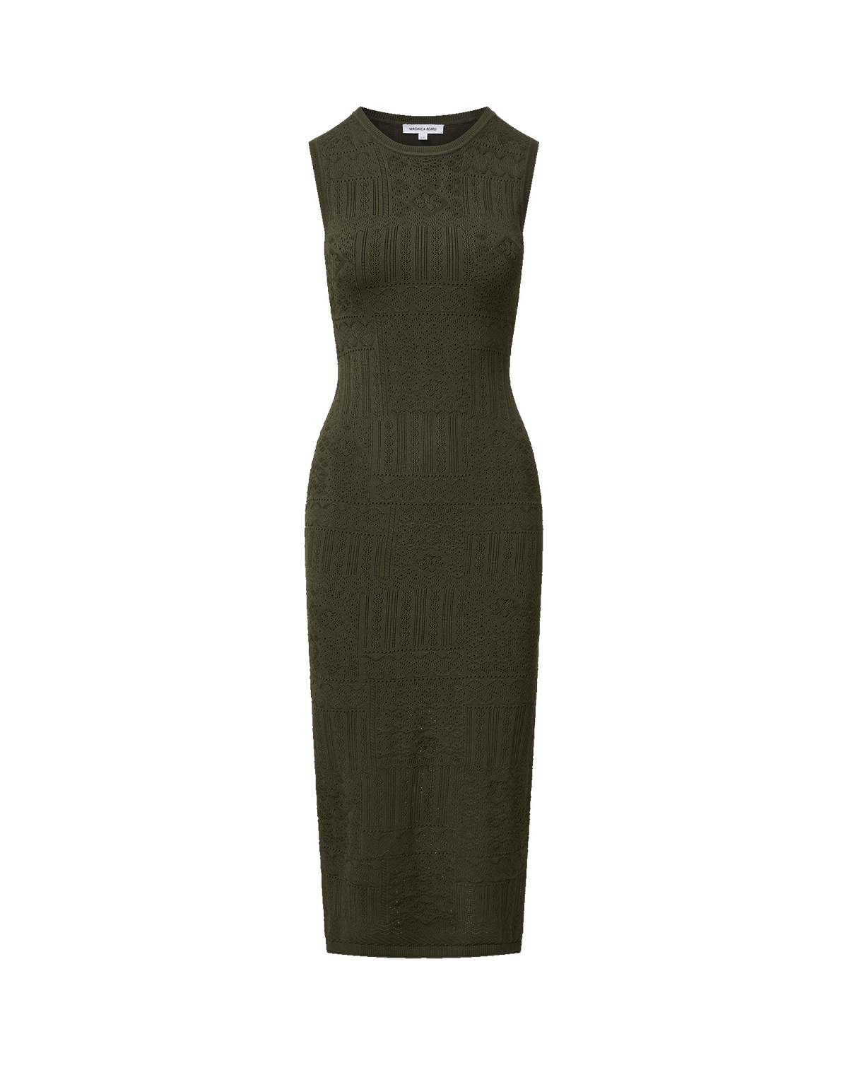 Veronica Beard Olive green knit midi dress with geometric patterns
