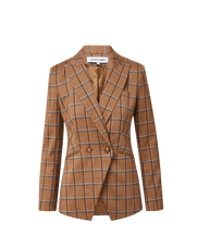 Veronica Beard Brown plaid double-breasted blazer with peaked lapels.