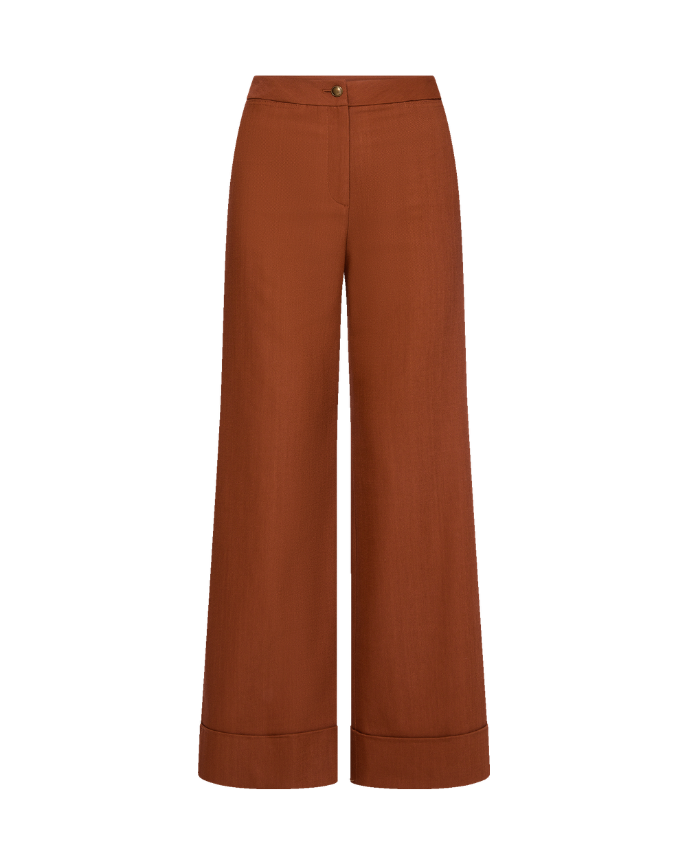 Veronica Beard Brown wide-leg cuffed pants with button closure.