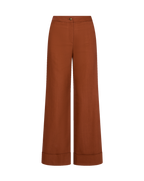 Veronica Beard Brown wide-leg cuffed pants with button closure.