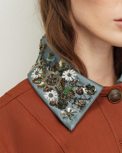 Veronica Beard Brown jacket with embroidered collar.