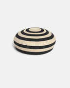 Veronica Beard Black and beige striped woven straw hat.