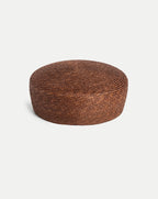 Veronica Beard Brown woven straw round ottoman.