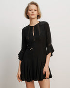 Veronica Beard Black mini dress with lace trim and flared