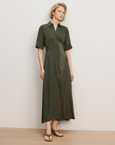 Veronica Beard Olive green satin midi shirt dress with short