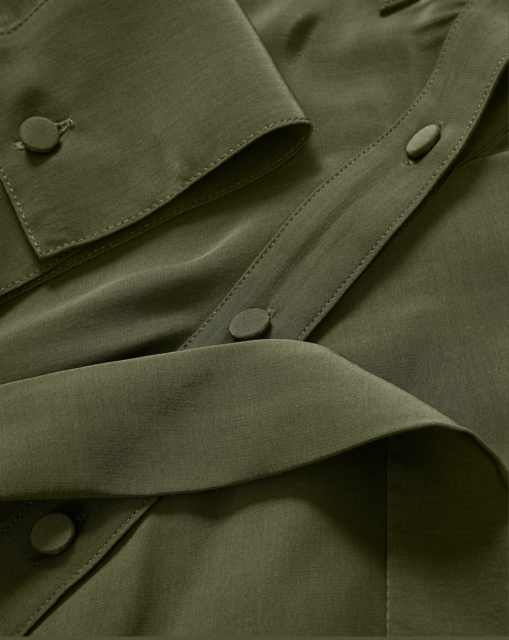 Veronica Beard Olive green midi shirt dress with cuffed sleeves.