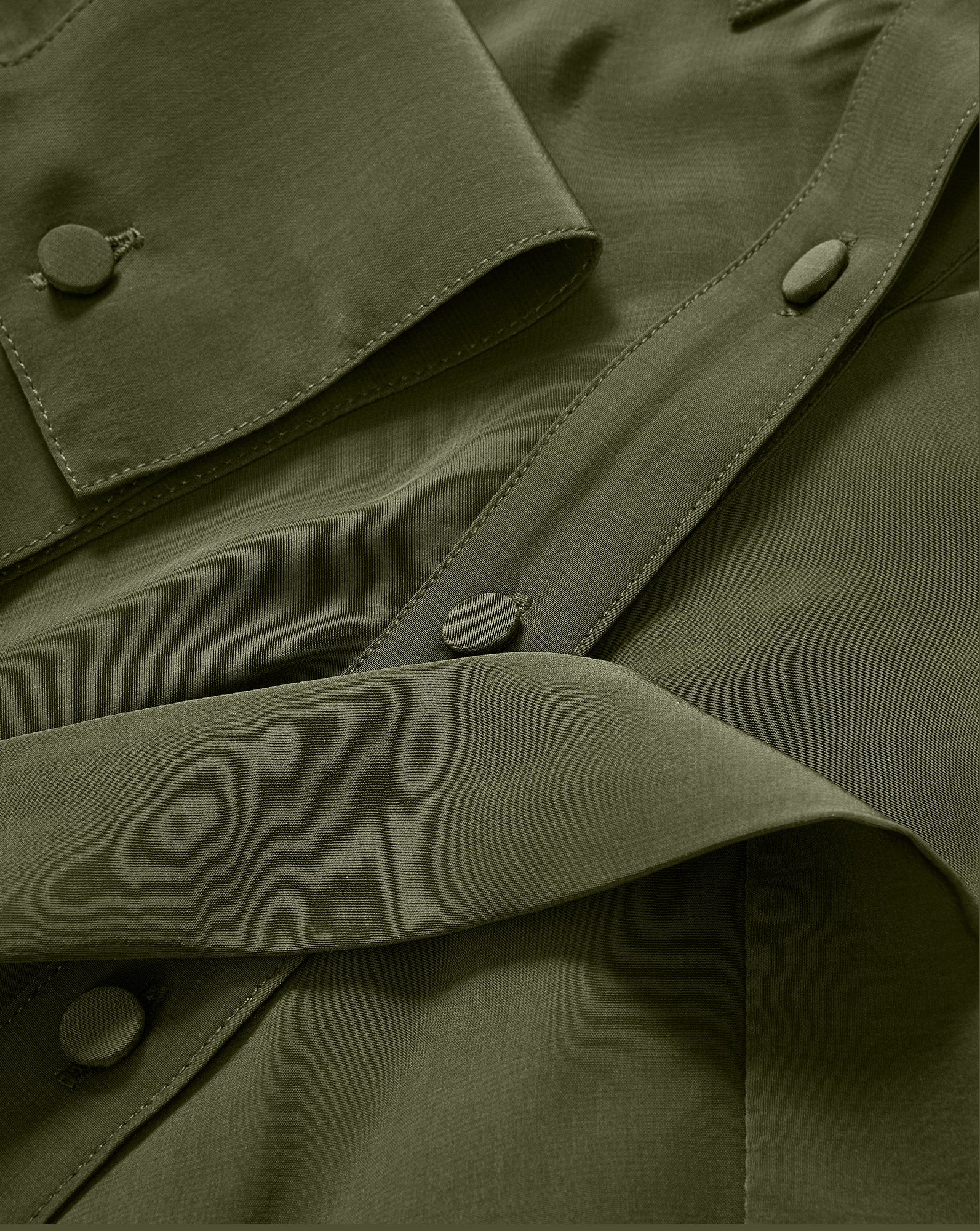 Veronica Beard Olive green midi shirt dress with cuffed sleeves.