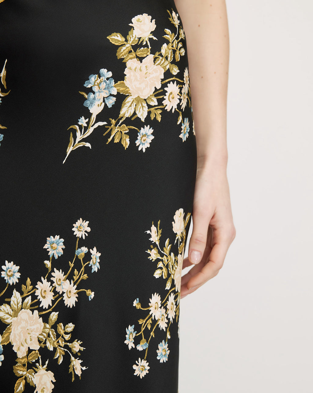 Veronica Beard Black floral midi skirt with cream and blue