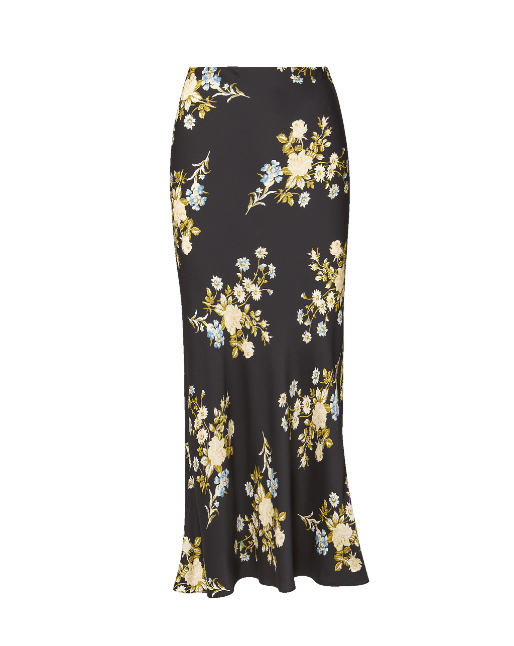 Veronica Beard Black floral maxi skirt with a black t-shirt.
