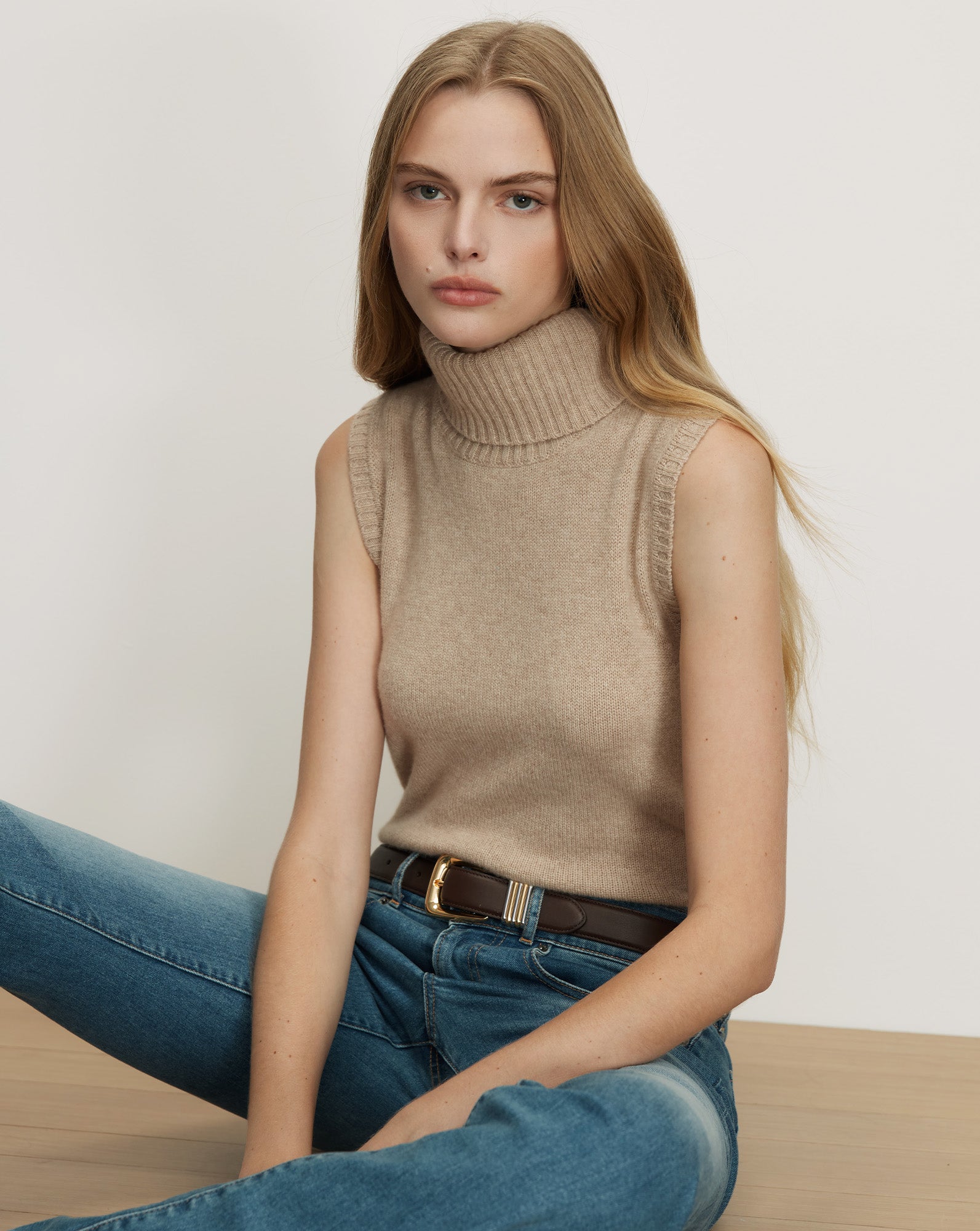Veronica Beard Mazzy Cashmere Sleeveless Sweater - Oatmeal