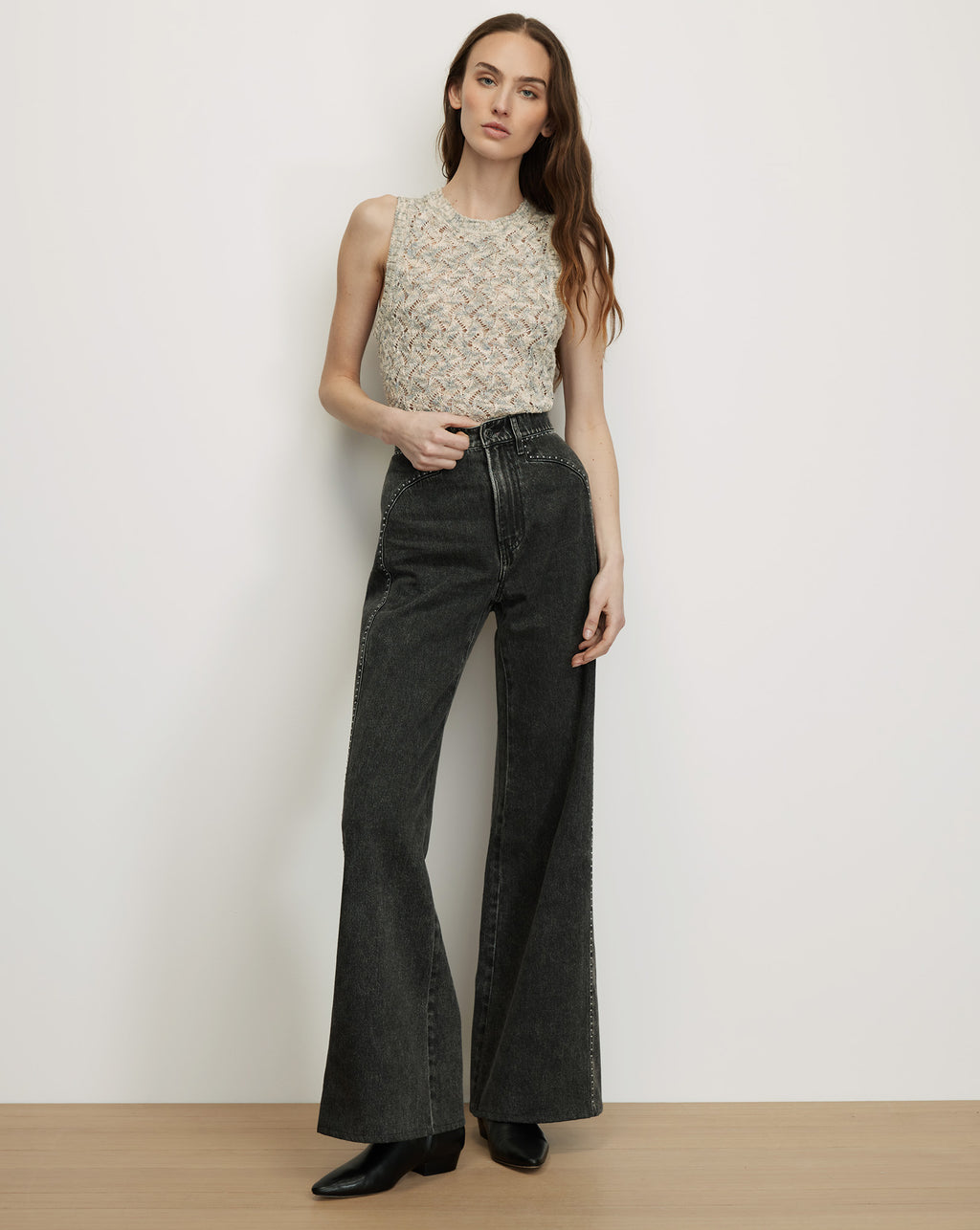 Veronica Beard Jerrel Cropped Knit Tank Top - Dove White Multi
