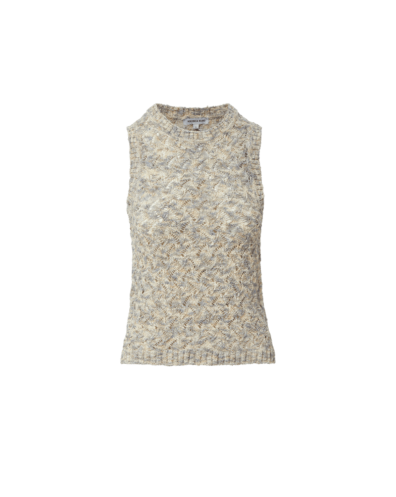 Veronica Beard Jerrel Cropped Knit Tank Top - Dove White Multi