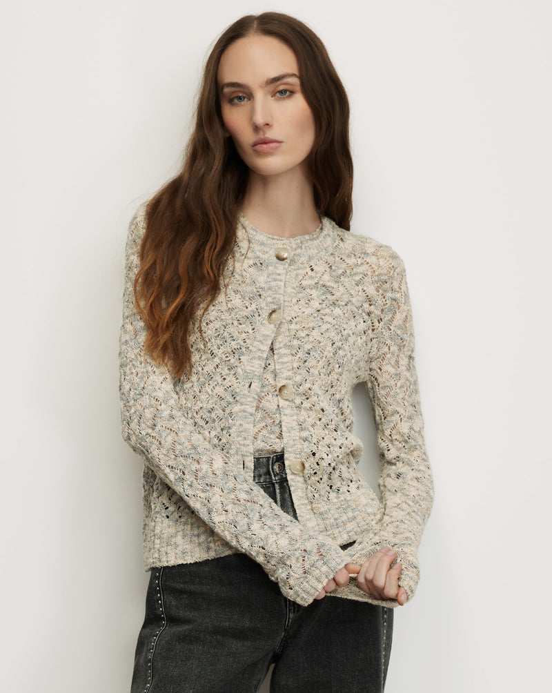Veronica Beard Drummond Pointelle Cardigan - Dove White Multi