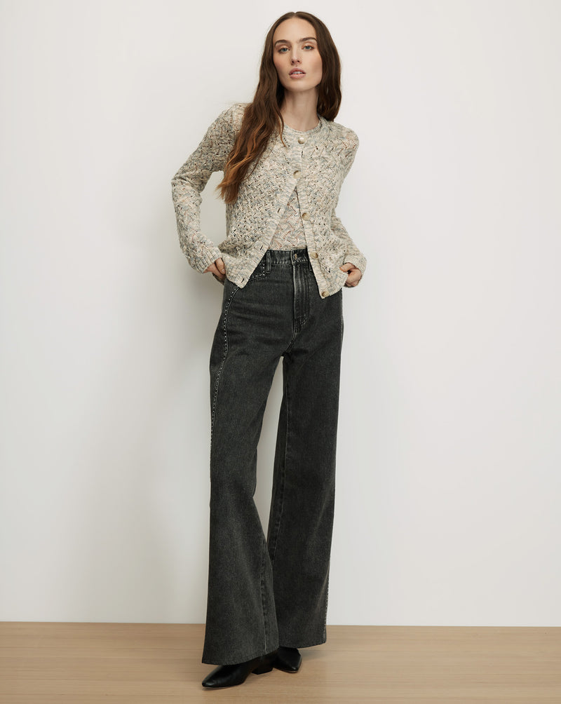 Veronica Beard Drummond Pointelle Cardigan - Dove White Multi