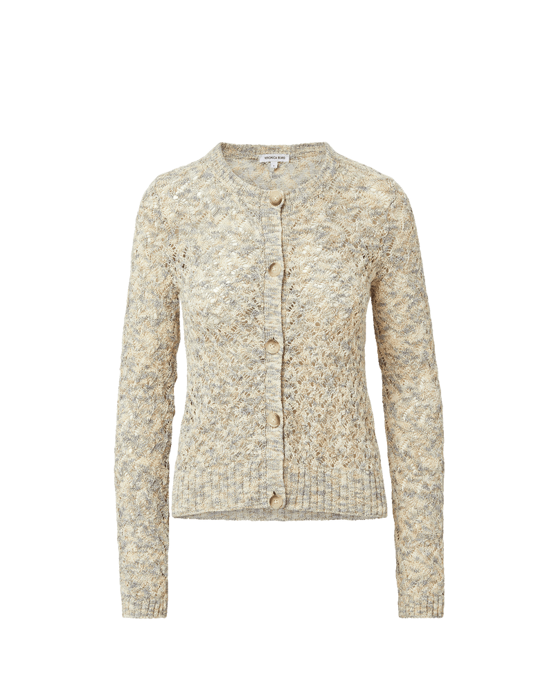 Veronica Beard Drummond Pointelle Cardigan - Dove White Multi