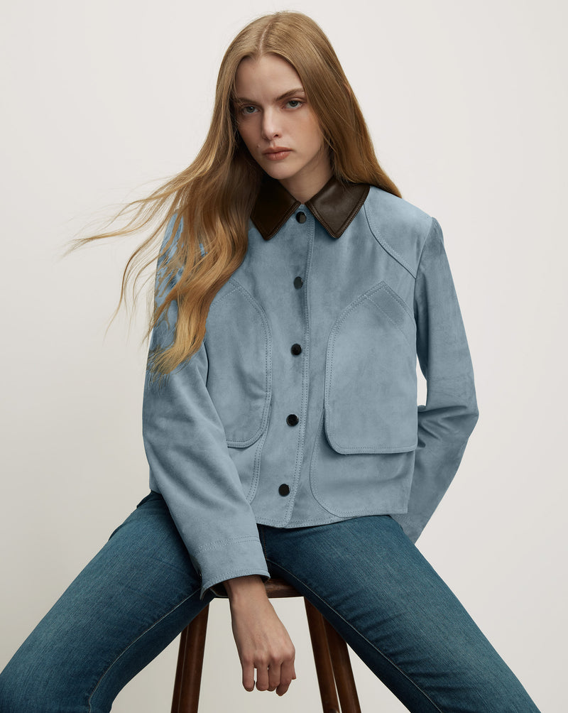 Veronica Beard Walters Suede Jacket - Blue Steel