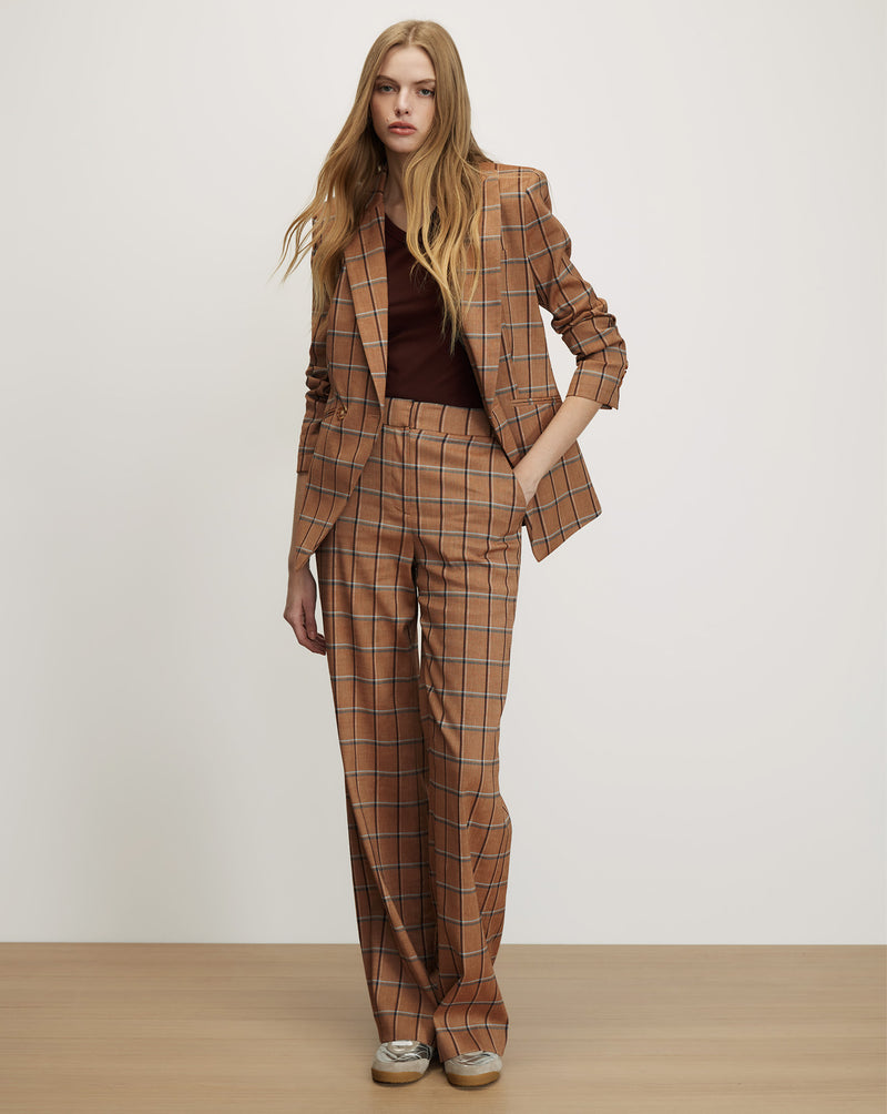 Veronica Beard Tonelli Plaid Wide-Leg Pant - Ochre Multi