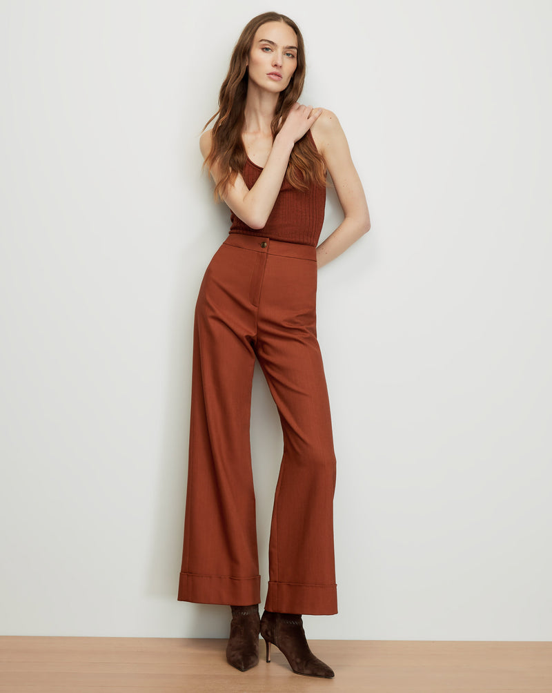 Veronica Beard Brown ribbed knit tank top and rust wide-leg