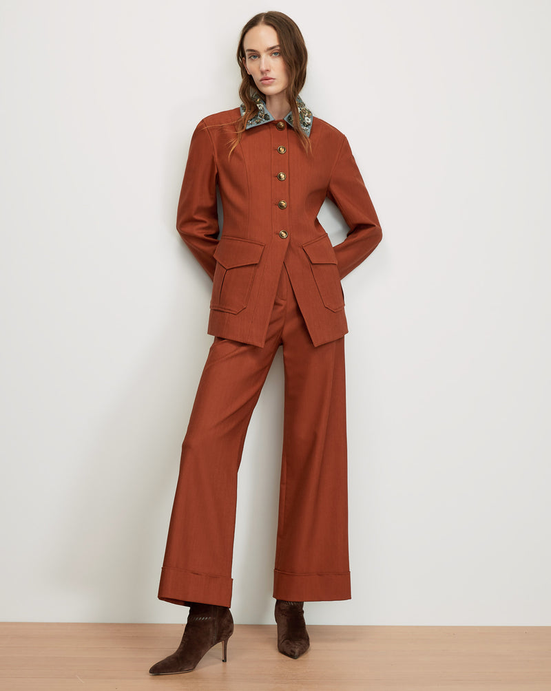 Veronica Beard Rust wool suit with asymmetric button jacket and