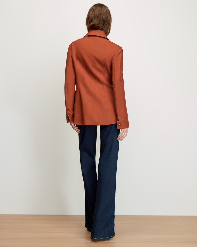 Veronica Beard Rust linen blazer with notched lapels and dark