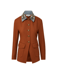 Veronica Beard Rust linen blazer with notched lapels and dark