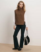 Veronica Beard Brown cable knit turtleneck sweater vest.