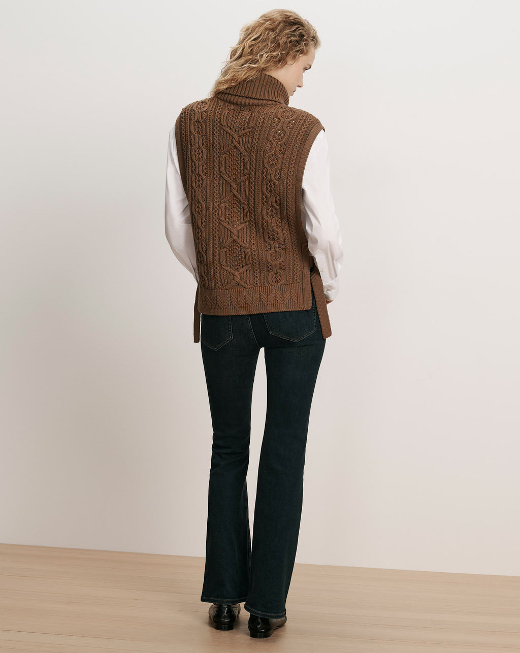 Veronica Beard Brown cable knit turtleneck sweater vest