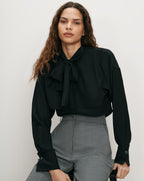 Veronica Beard Black silk pussy-bow blouse with buttoned cuffs