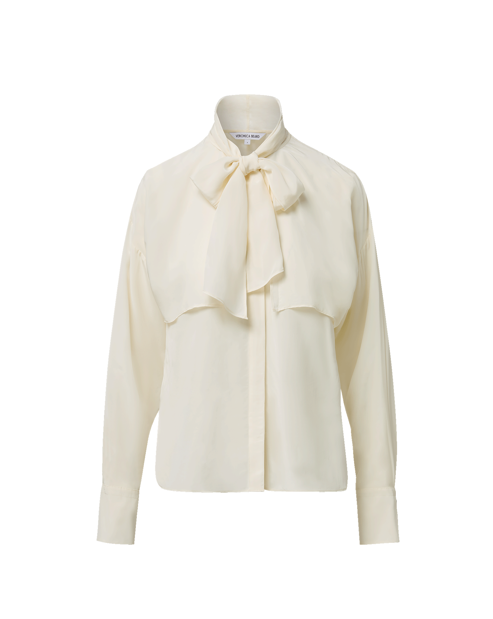 Veronica Beard Cream silk blouse with pussy bow and long sleeves.