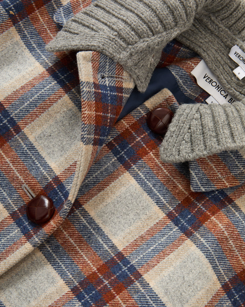 Veronica Beard Plaid wool jacket with ribbed knit collar and cuffs.