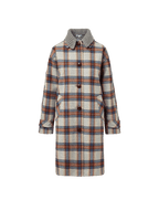 Veronica Beard Plaid wool coat with ribbed collar and button closure.
