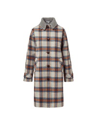 Veronica Beard Plaid wool coat with ribbed collar and button closure.