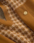 Veronica Beard Brown plaid knit cardigan with gold button.