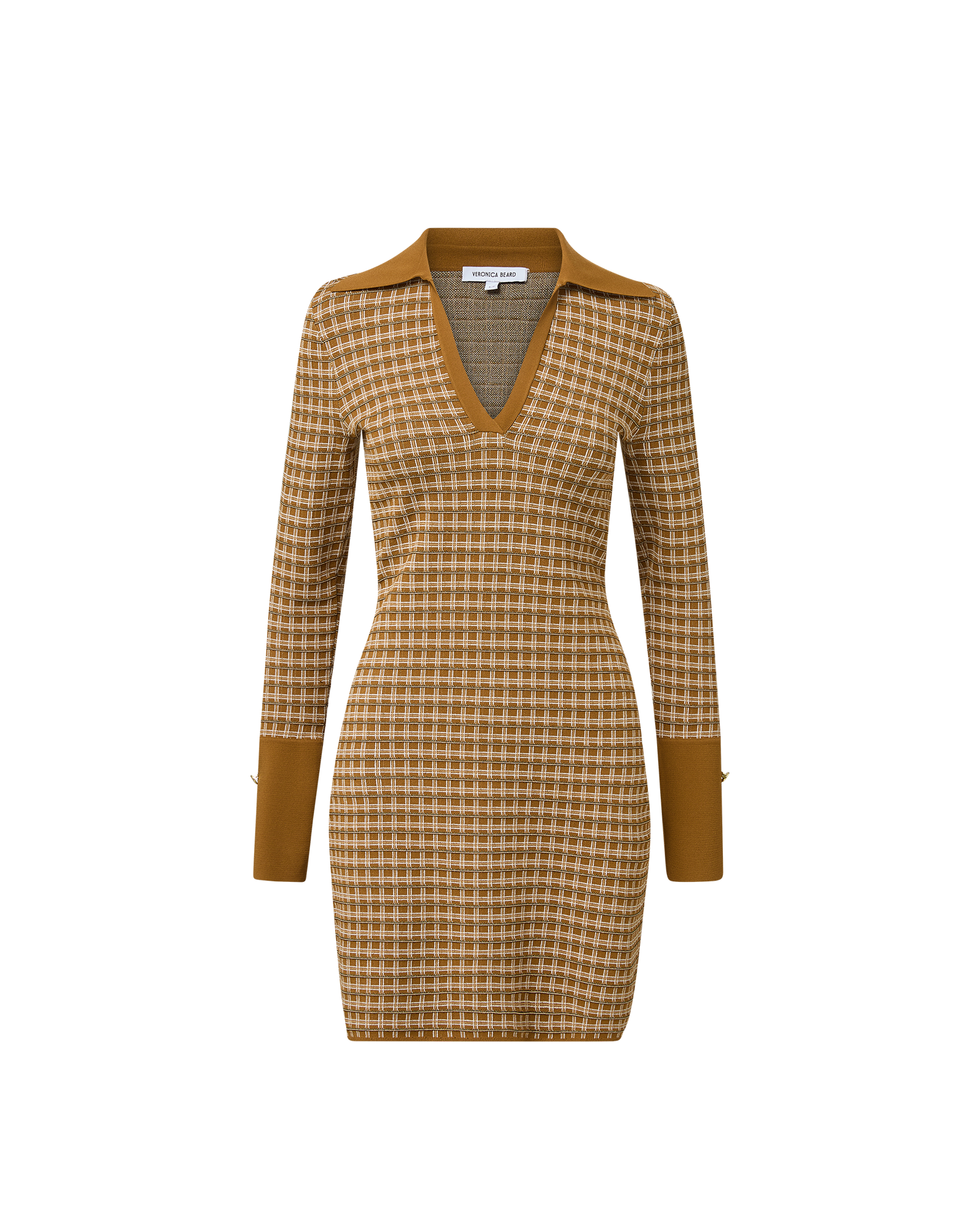 Veronica Beard Brown plaid knit mini dress with collar.