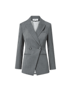 Veronica Beard Gray double-breasted blazer with striped lining.