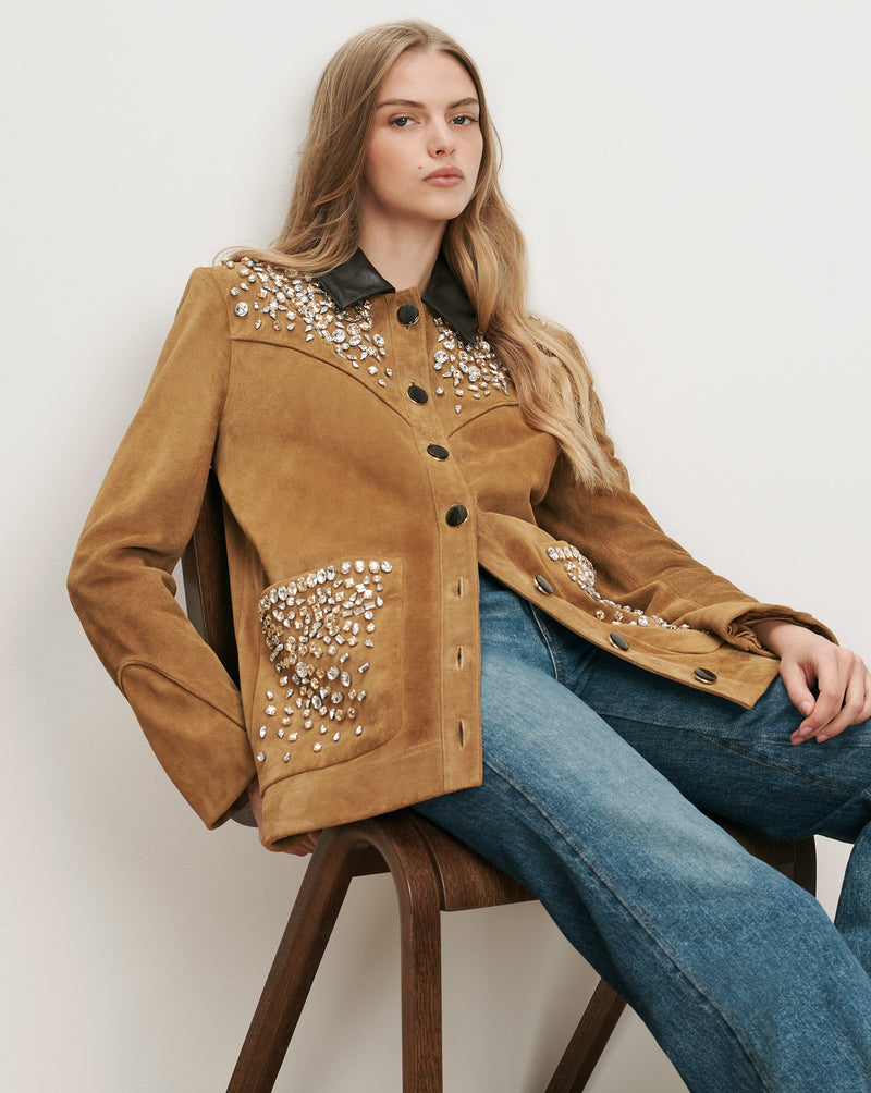 Veronica Beard Brown suede jacket with crystal embellishments.