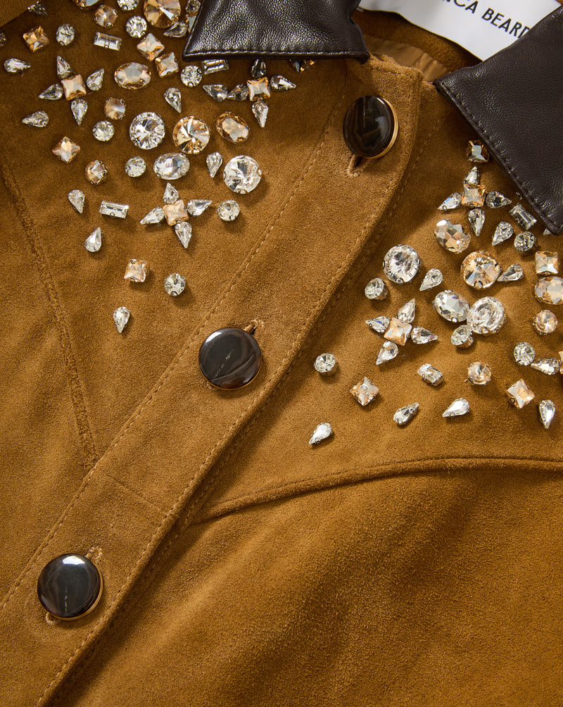 Veronica Beard Brown suede jacket with crystal embellishments.