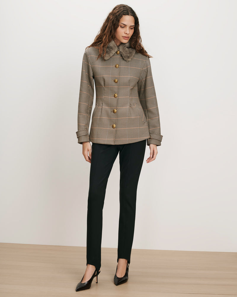 Veronica Beard Plaid jacket with fur collar