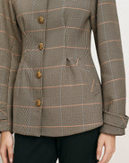 Veronica Beard Brown plaid blazer with gold buttons