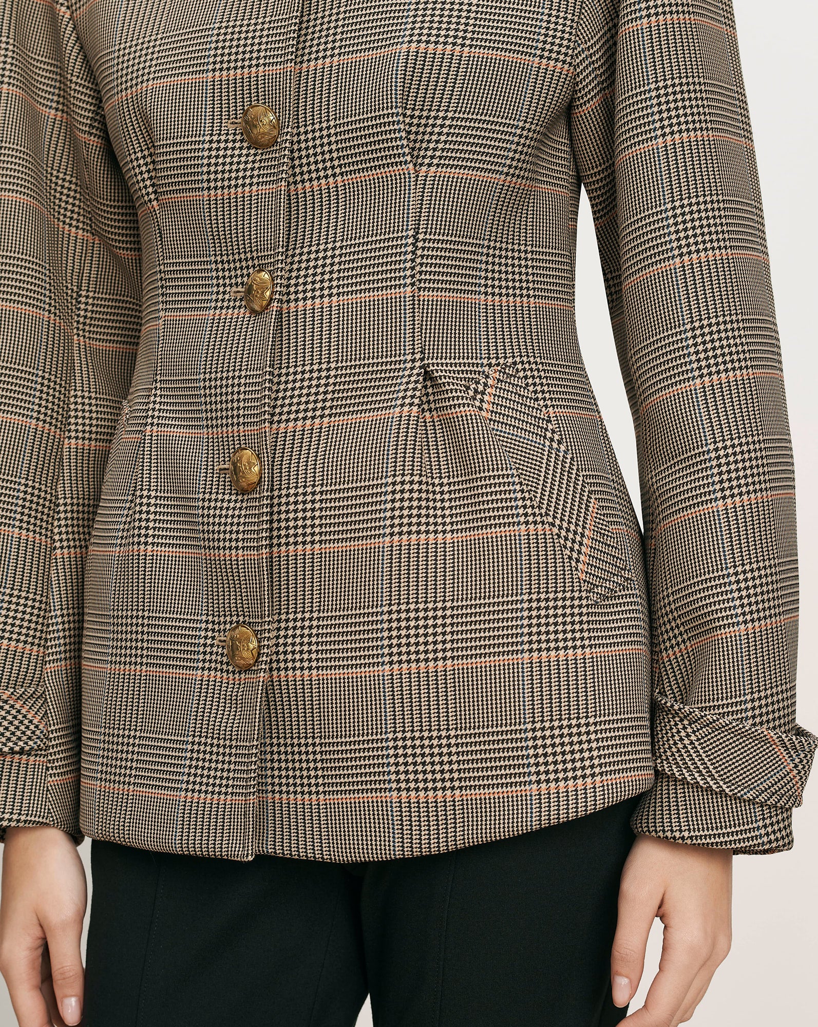 Veronica Beard Brown plaid blazer with gold buttons