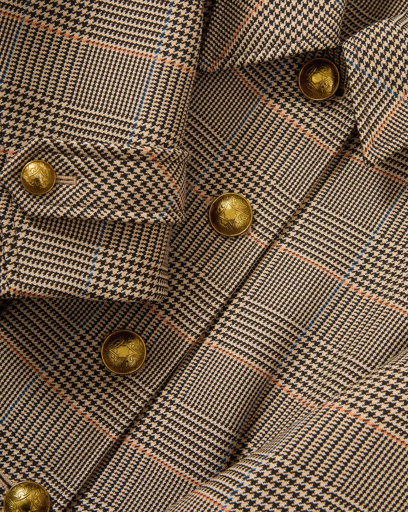 Veronica Beard Brown plaid blazer with gold buttons