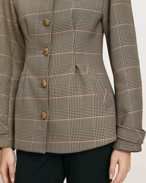 Veronica Beard Brown plaid blazer with gold buttons