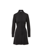 Veronica Beard Black long-sleeve mini shirt dress with ruched sides.