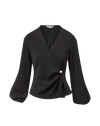 Veronica Beard Black wrap blouse with pearl button detail