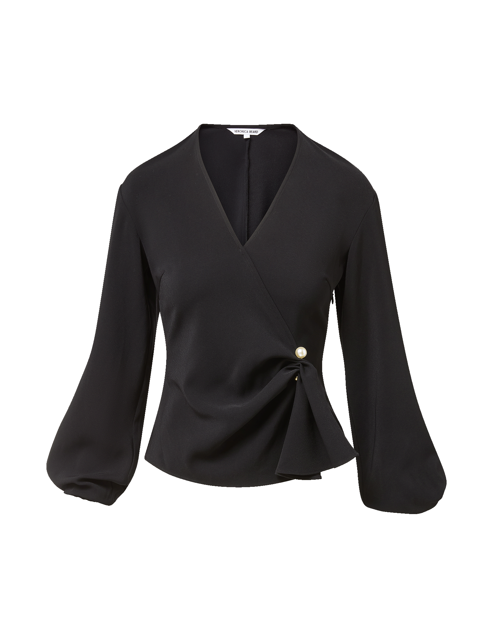 Veronica Beard Black wrap blouse with pearl button detail