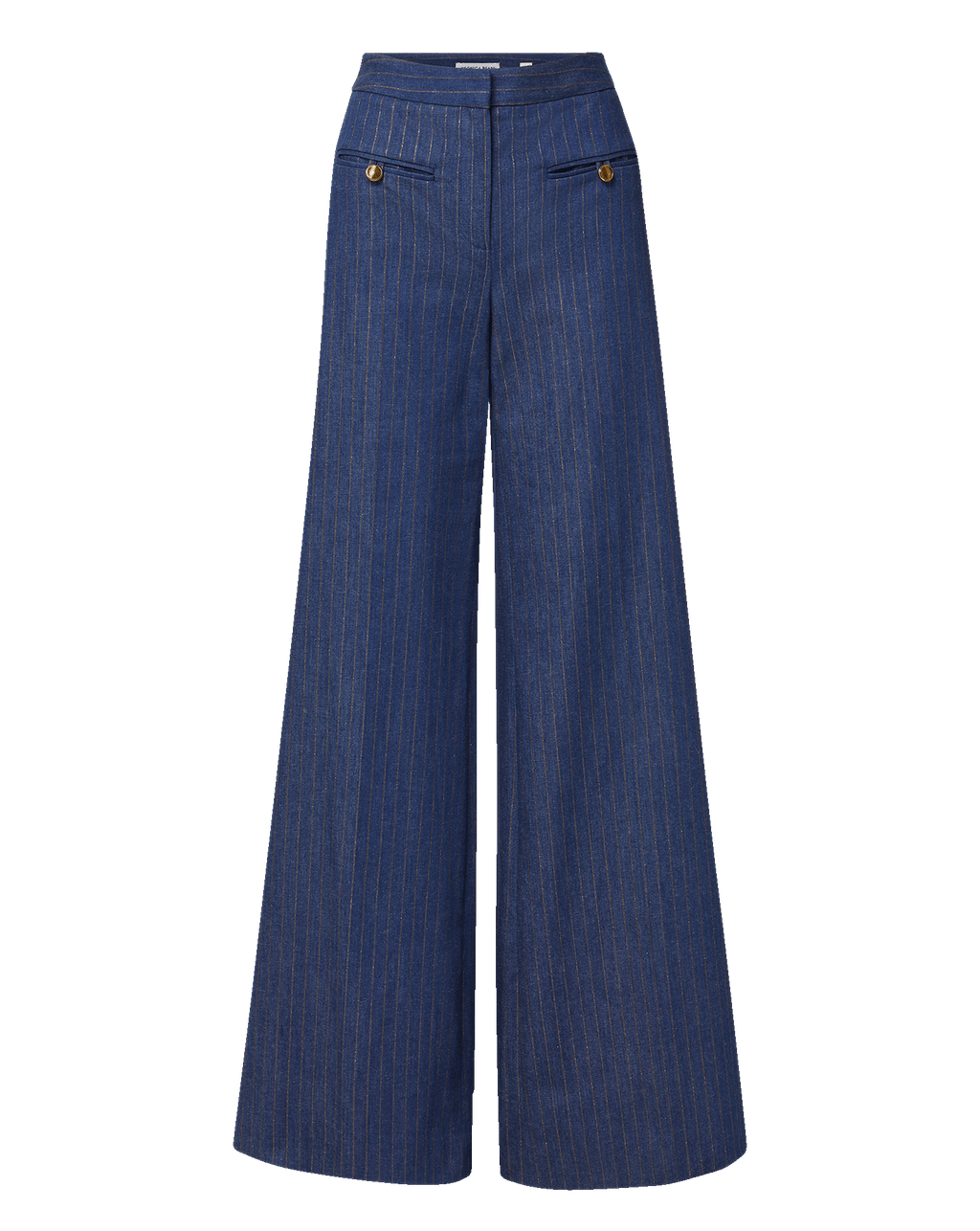 Veronica Beard Blue pinstripe wide-leg trousers with gold buttons