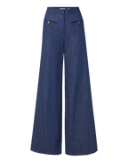 Veronica Beard Blue pinstripe wide-leg trousers with gold buttons