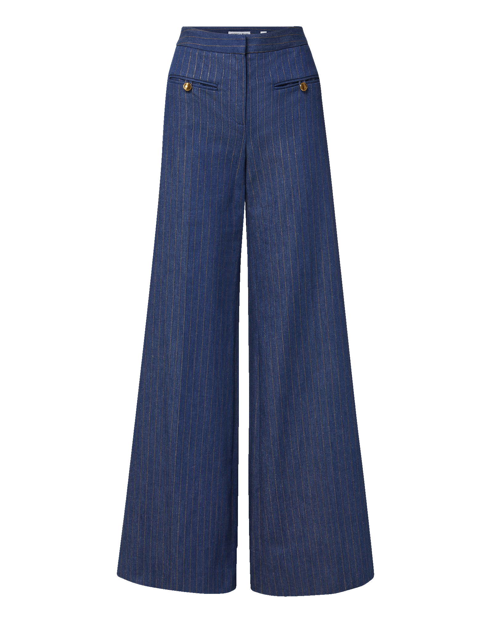 Veronica Beard Blue pinstripe wide-leg trousers with gold buttons