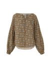 Veronica Beard Brown floral blouse with long sleeves and tie neck.